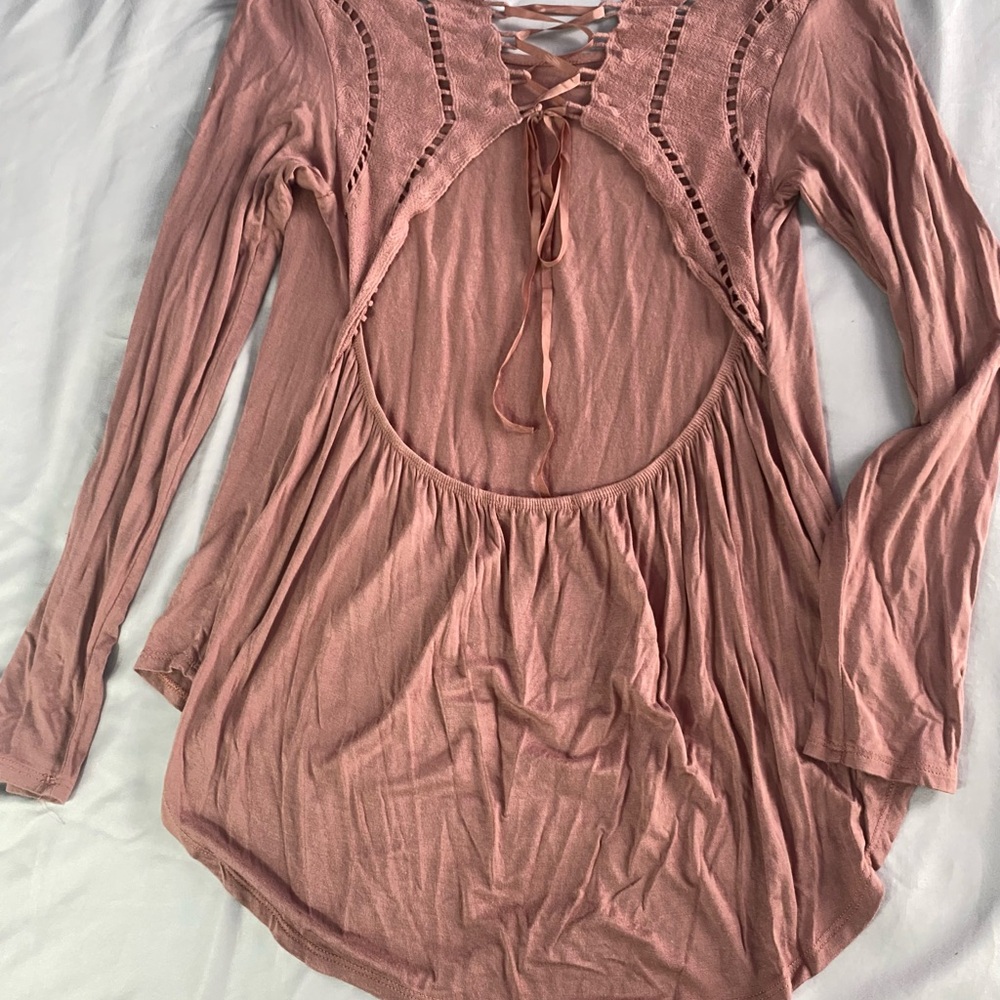 Chic Lace-Up Back Y2K Top in Mauve Medium - Picture 2 of 7